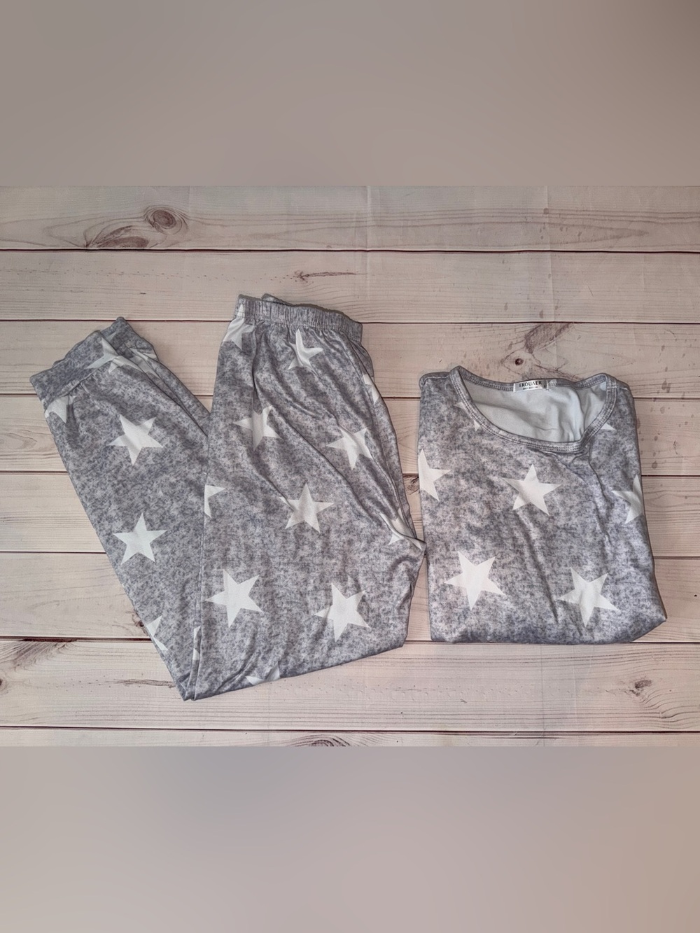 Ekouaer Women’s Gray & White Star Pajama Set | Size Small | Super Soft